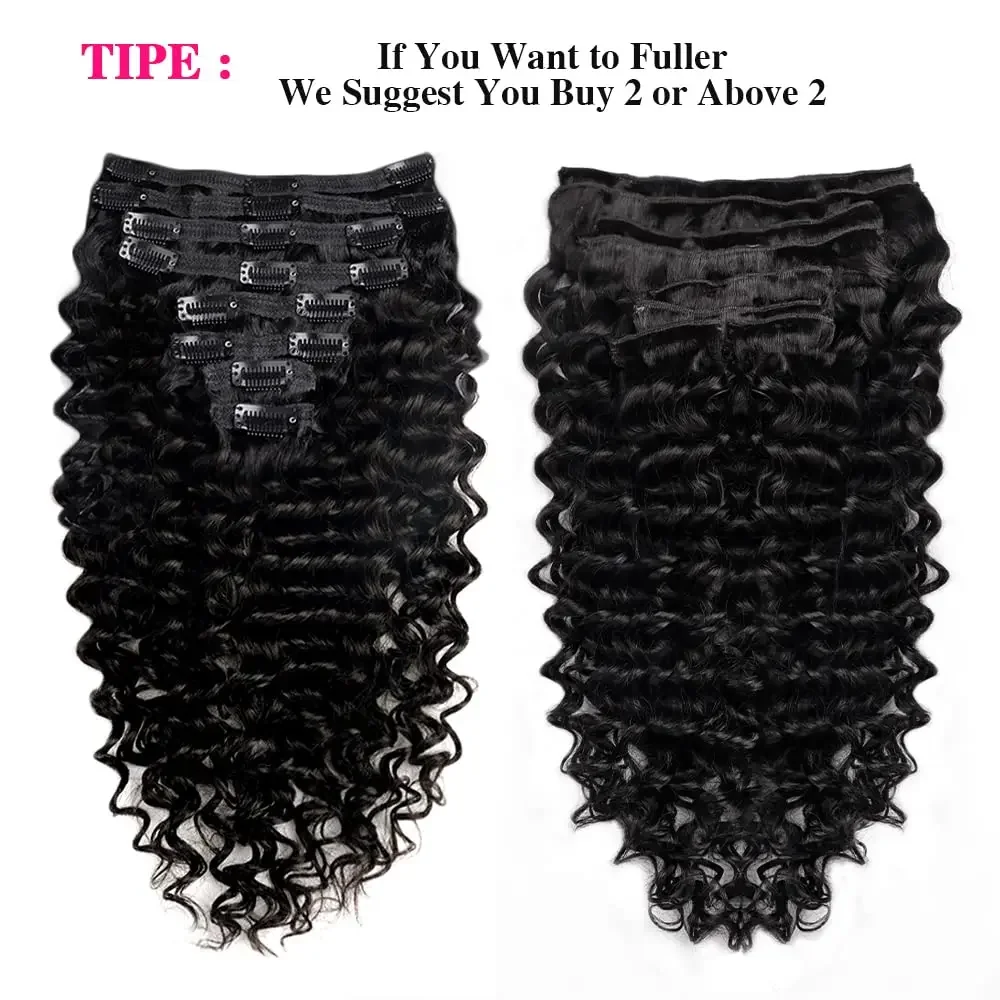 Extension per capelli umani con clip ondulate e ricci, 8 pezzi, 120 g/set, colore naturale_voghion.com