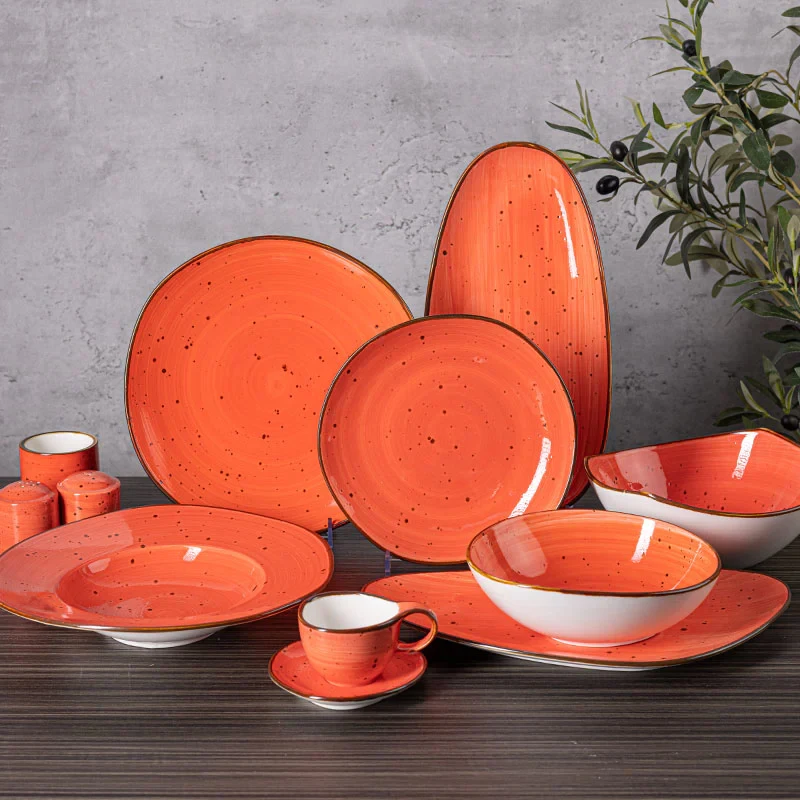 New Style 24pcs Tableware Porcelain Retro Color Reactive Glaze Crockery Restaurant Home Plates Set Dinnerware Ceramic Dinner Set