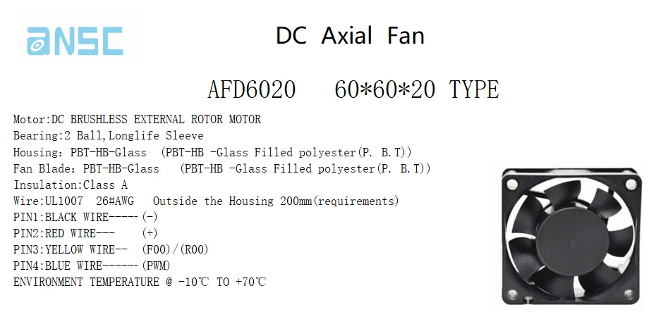 Durable/Large air Volume /High Speed/low Speed/Mute/Long Life/High Quality  AFD6020 6cm 60x60x20 DC Brushless Axial Flow Fan