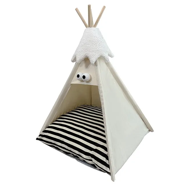 Pet Teepee Tipi Bed with Cushion Pet Sleeping Bed Soft Pet Tent Bed Cat Tent for Kitty Bunny