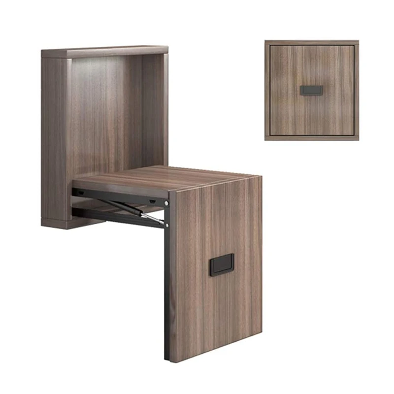 HOMEMORE Easy to Installation Wall Mounted Shoe Bench Wooden Brown Foldable Stool Space Saving Folding Hanging Wall Chair