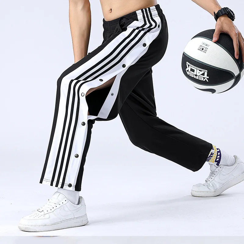 Buy Tear Button Away Basketball Pants Training Warm up Sweatpants Men's  Side High Split Snap Button Pants for Sport, Black, One Size at Amazon.in