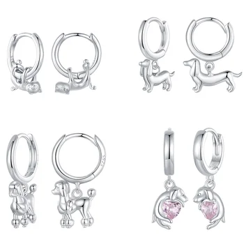 Pendientes De Animales De Plata De Ley 925 Con Diseño De Delfín