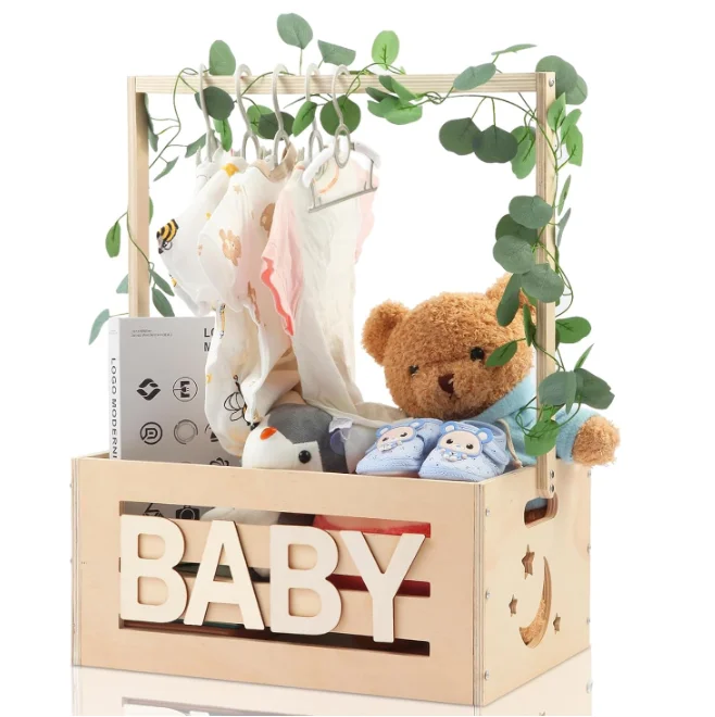 Yousheng Houten Baby Shower Krat Kast Baby Shower Mand Gladde Rand Braam Gratis Grote Capaciteit Eenvoudige Montage Opslagmand