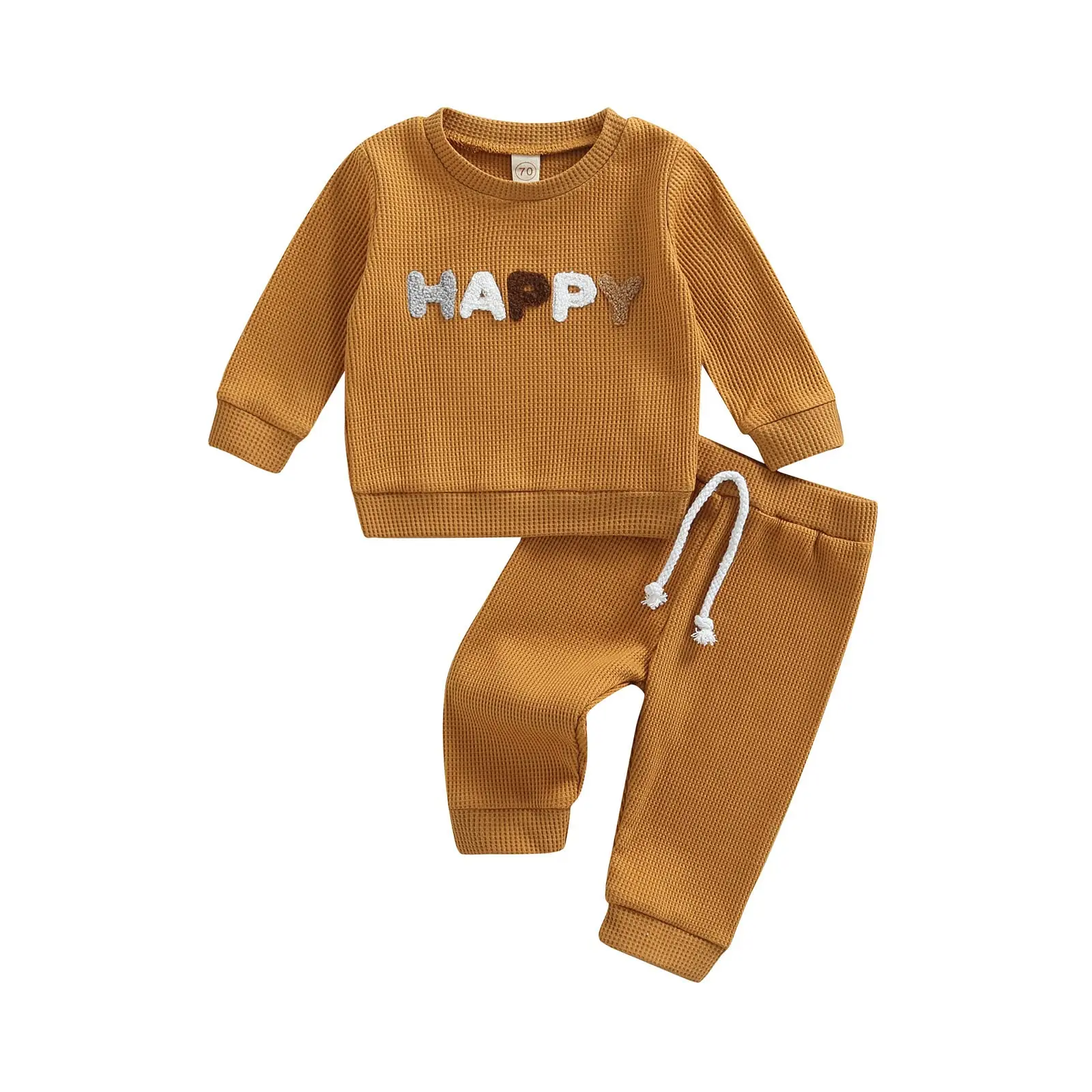 0-24M Neutral Color Sweatshirt Jogger Pant Newborn Baby Outfit Boho Rainbow  Waffle Knit Baby Boys Girls Sweatsuit Clothes Set