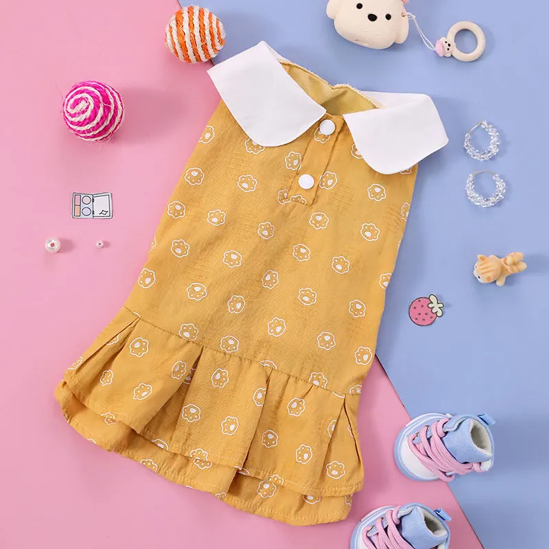 2021 New Infant Summer Dresses Pet Dog Clothes Little Daisy Floral Printed Princess Lovely Party short Sleeve Dog Dress