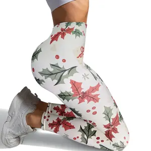 Maple Leaf Print High Elasticity High Waist Tummy Control Yoga Leggings for Women  Workout Yoga and Running