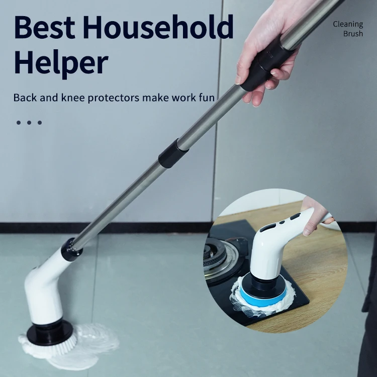 Electric Spin Scrubber with Adjustable Handle Cleaning Brush with 8 Replaceable Brush Heads for Cleaning Bathroom Kitchen Floor