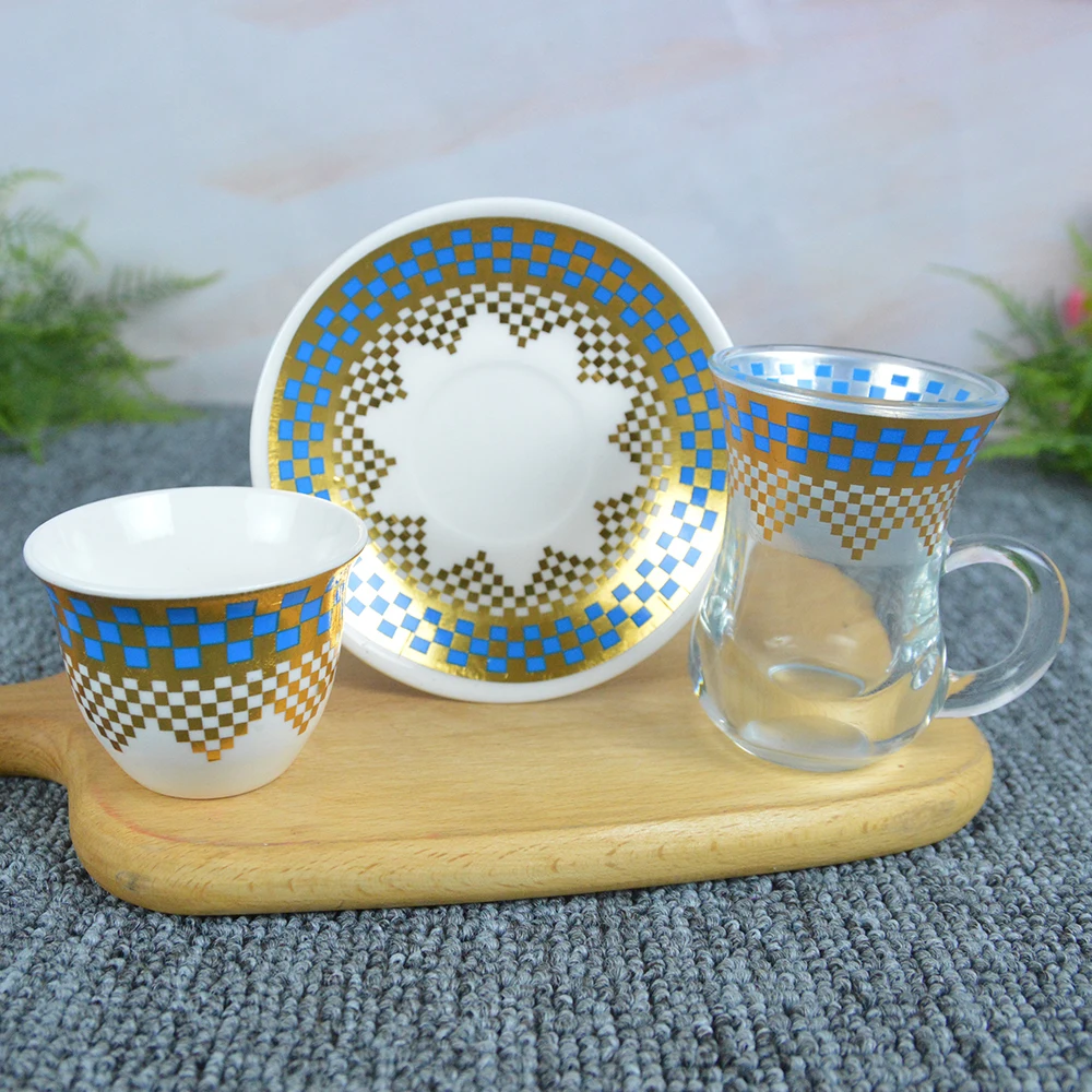 Conjunto Jogo 6 Copos de Chá Turco com Pires - Artesanato Turco - Decoração  Árabe - Modelo Najmein