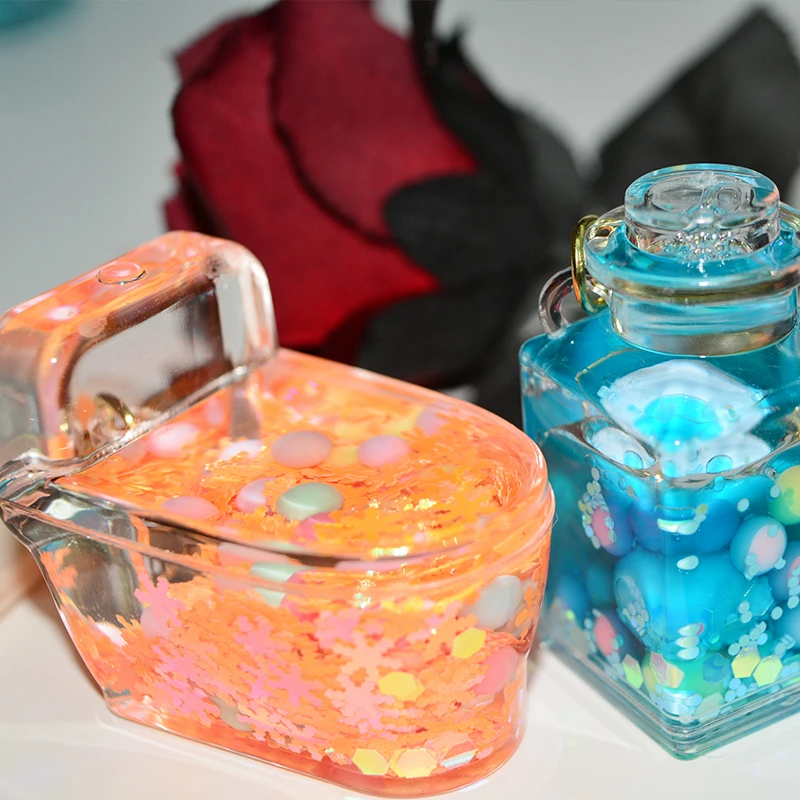 Acrylic Keyring Key Chain Ring Oil Floating Little Cartoon Bubble Boba Quicksand Liquid Keychain