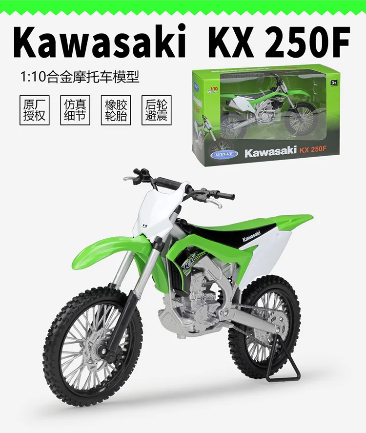Welly 1:10 Scale Kawasaki Kx 250F Diecast Motorcycle Replica Gift 