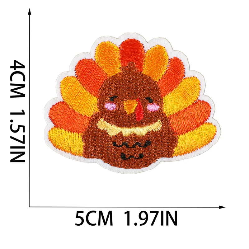 Thanksgiving Iron-On Patches Set - Turkey, Pumpkin, Hat & Chicken Leg Embroidery Appliques For Clothing