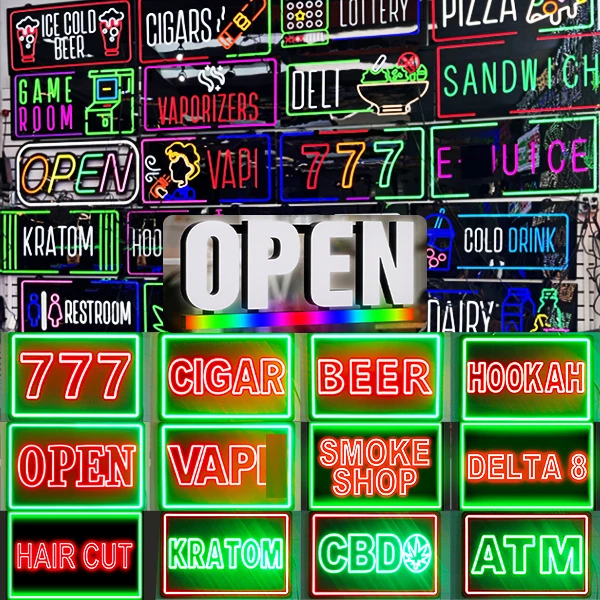 Led Open Sign Neon Light Two Modes Flashing Stead Business Letter Logo Shop Board Advertising Smart Open Closed Sign