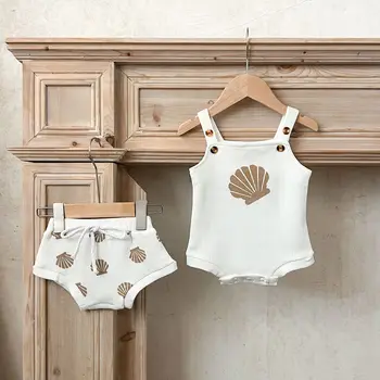 Nordic style ins baby cotton waffle suspender romper bulky underpants suit