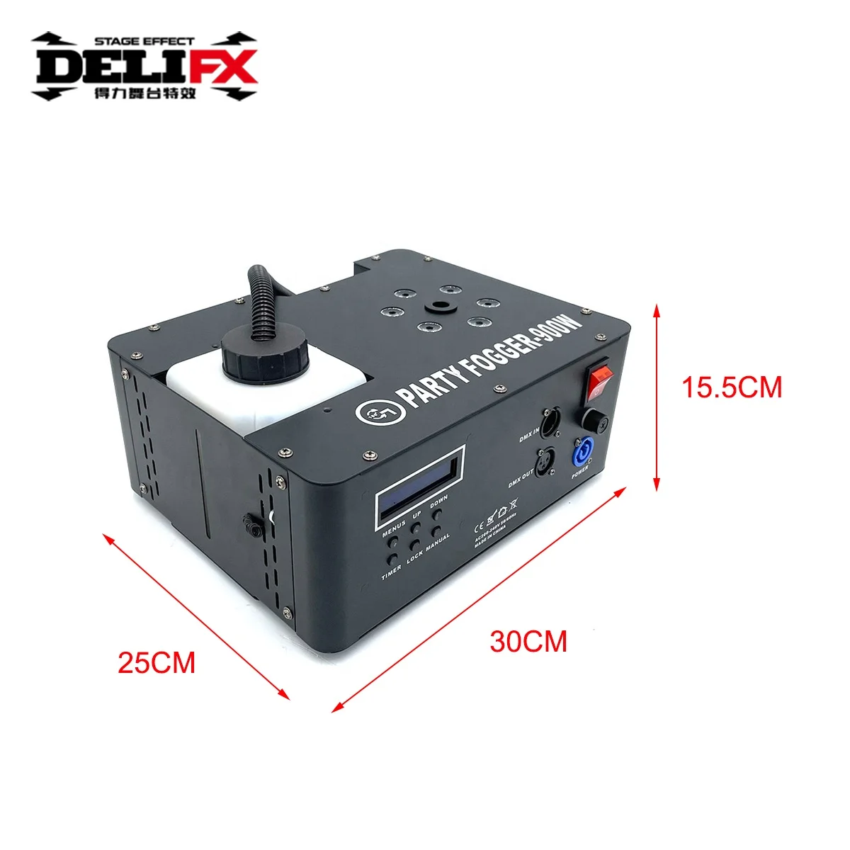DELIFX Built in Receiver 900W LED DMX Hybrid Spray Fogger Visual Appearance Similar to CO2 Speed Vertical Gas Column Fog Machine