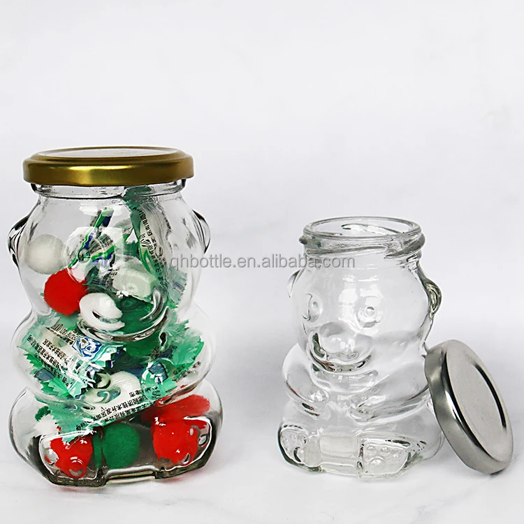 clear cute bear shape glass jar