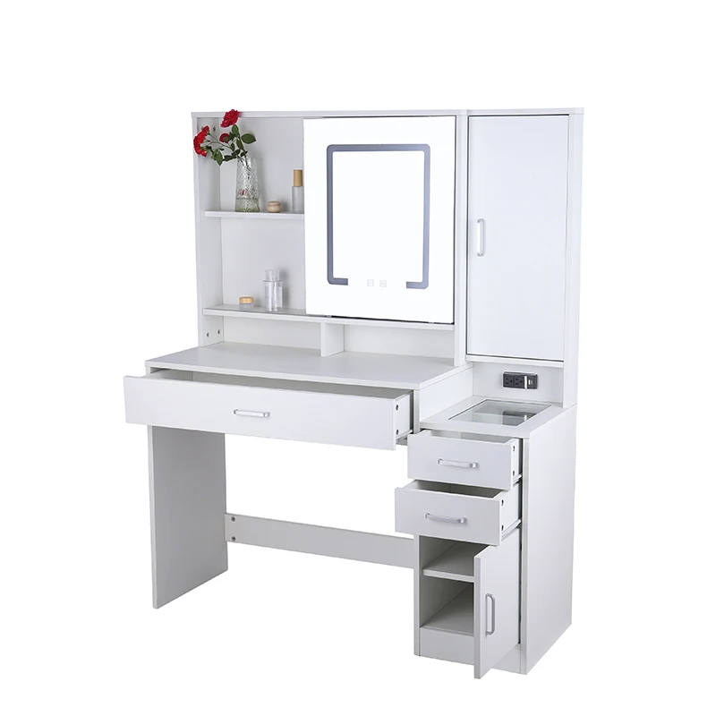 High Efficiency  White Moveable Mirror and Lights 3 Color Lighting Modes  Dressing Table with Drawers for Bedroom