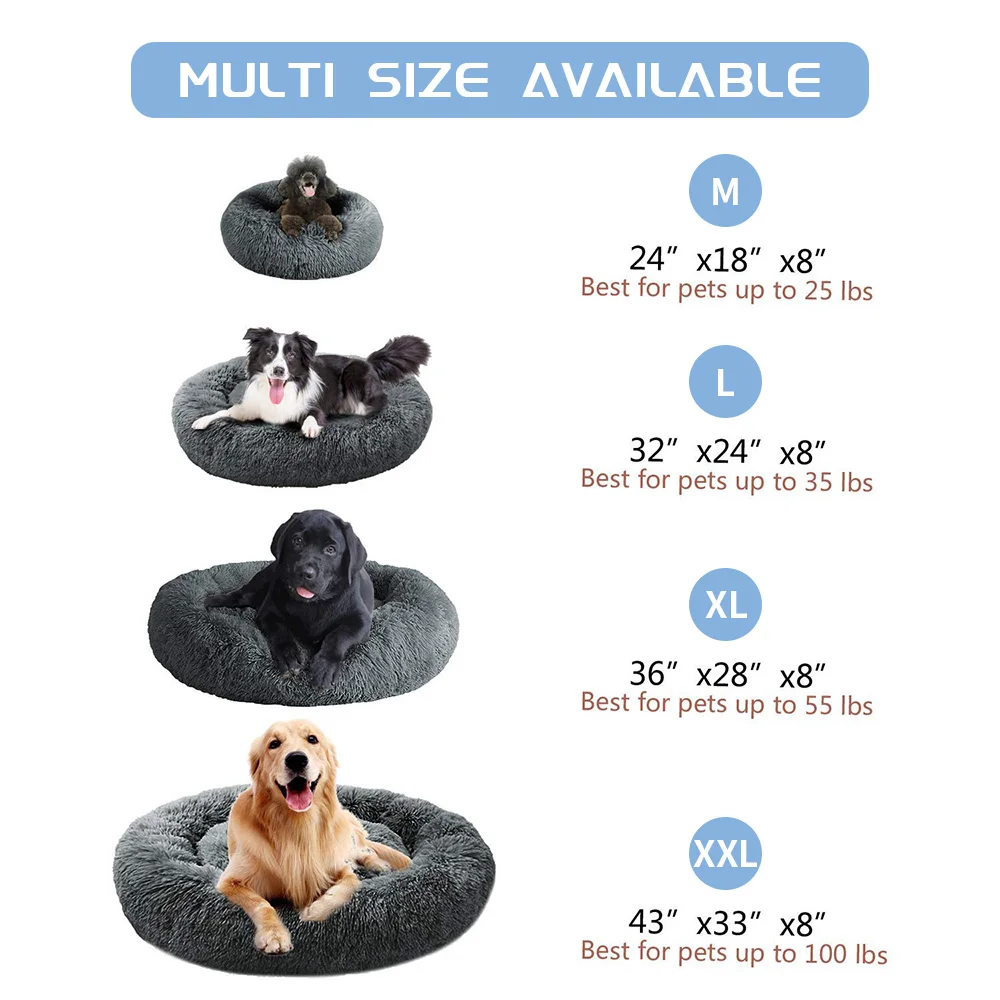 Luxury washable soft plush round fluffy cat pet dog donut bed manufacture