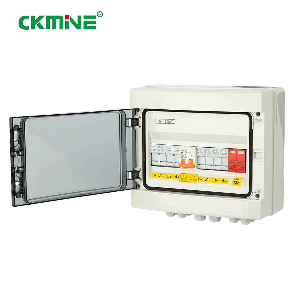 CKMINE 4 String PV Combiner Box 15A Rated Current Fuse 65A Air Circuit Breakers for On Off Grid Solar Panel Power System