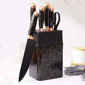 Hot 7pcs Plastic Holder Non-stick Stainless Steel Kitchen Knife Set With Knife Block Set
