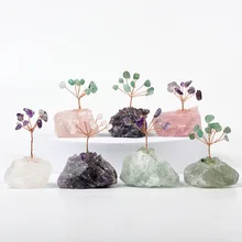 natural raw stone chip stone crystal tree mini money lucky Fortune crystal tree rose quartz Feng Shui crystal tree of Life