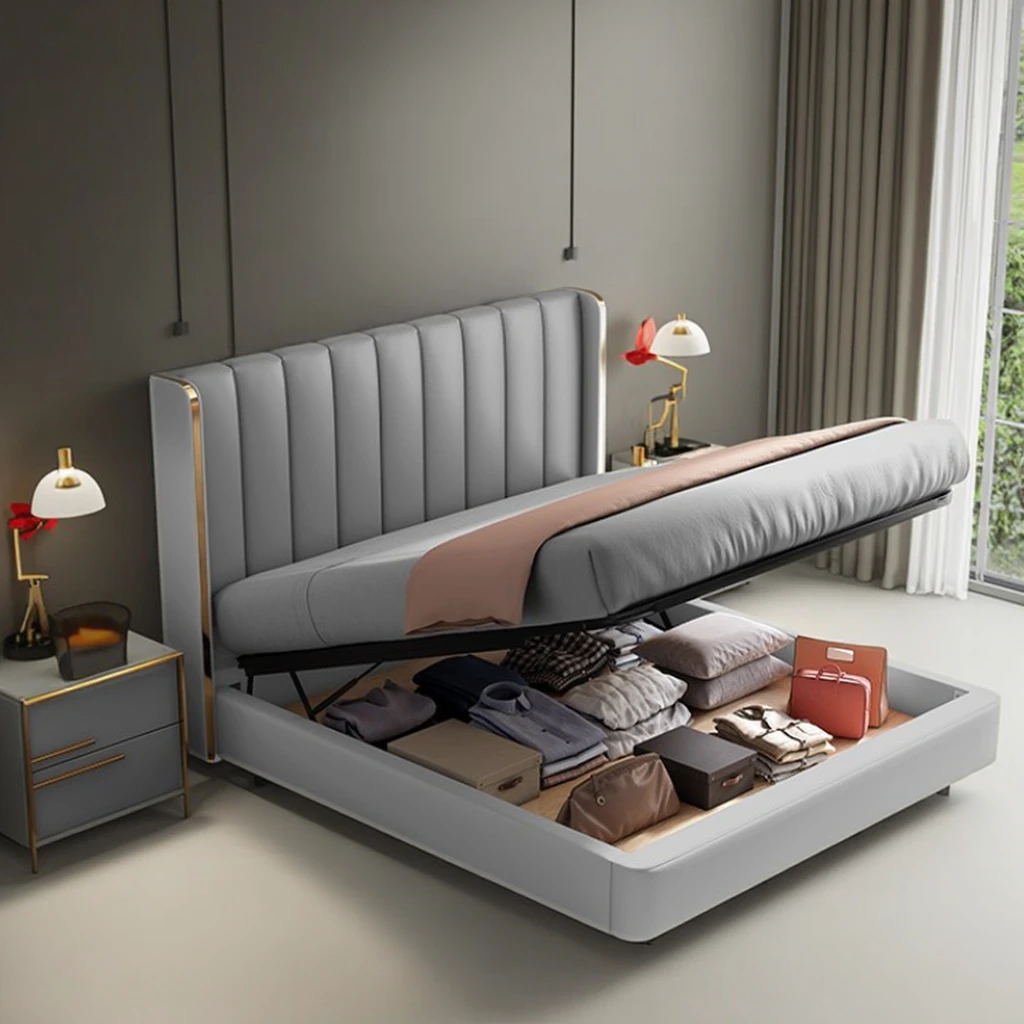 モダンイタリアンベッドキングサイズ高级フェイクレザー3年保証ソフト