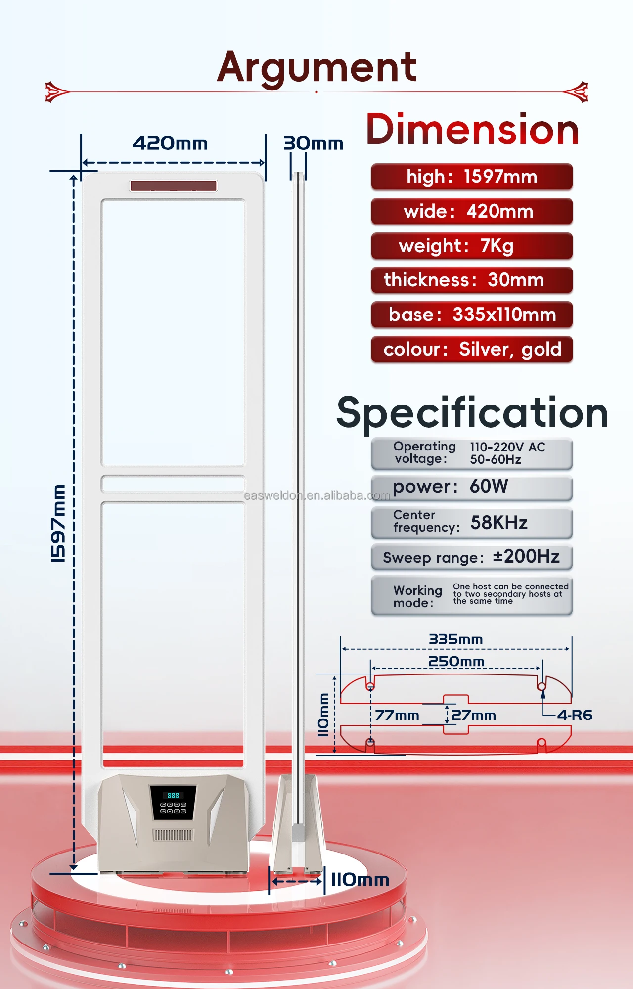 Supermarket Security System Gates, Security Sensor Alarm Door 58KHz Am