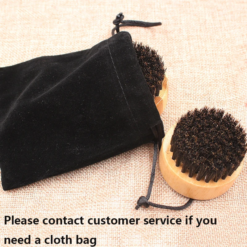 Factory wholesale rubber wood material round shape pure boar bristle mini beard cleaning brush boar bristle