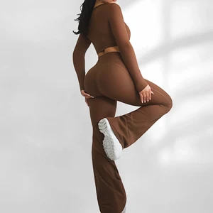 MIQI Custom 2 Pieces Longsleeve Scrunch Sports Top Gym Pants Butt Lifting Workout Pants Yoga Sets