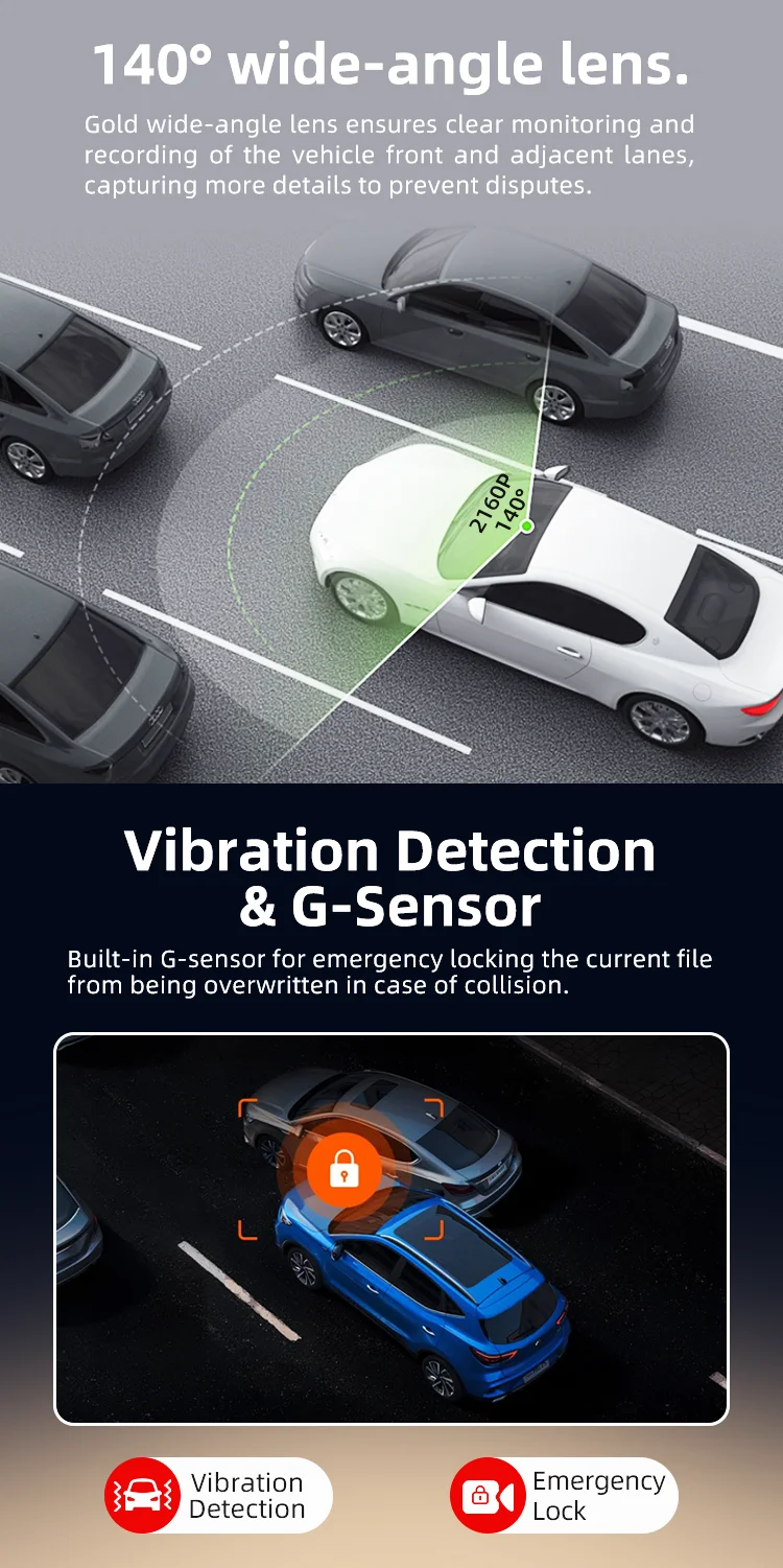 2-Inch Night Vision Dual Lens Car Dash Camera 4K Front and 1080P Rear View Recorder for Reverse with WIFI GPS Voice Control supplier