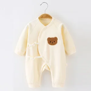Newborn Solid Color Embroidered Infant Long Sleeves Romper Bear Baby Printing Bodysuit Clothing Cotton Jumpsuit