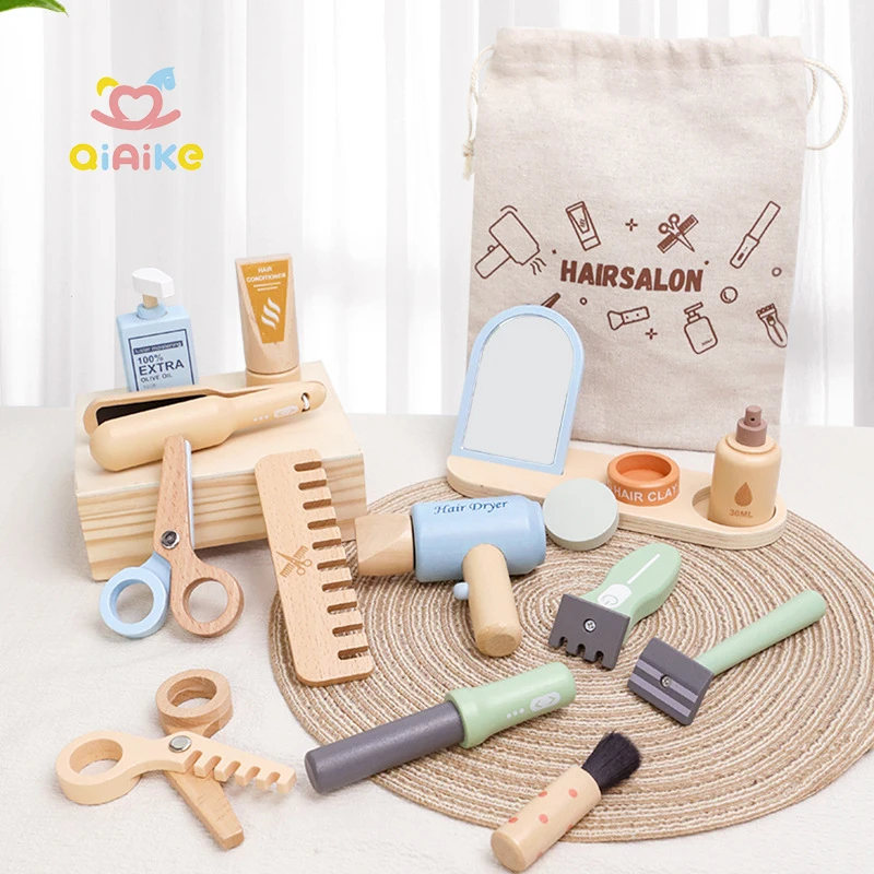 Kit de simulation en bois pour salon de beauté et maquillage destiné aux enfants, certifié CPC et CE, jouets éducatifs, outils de coiffure