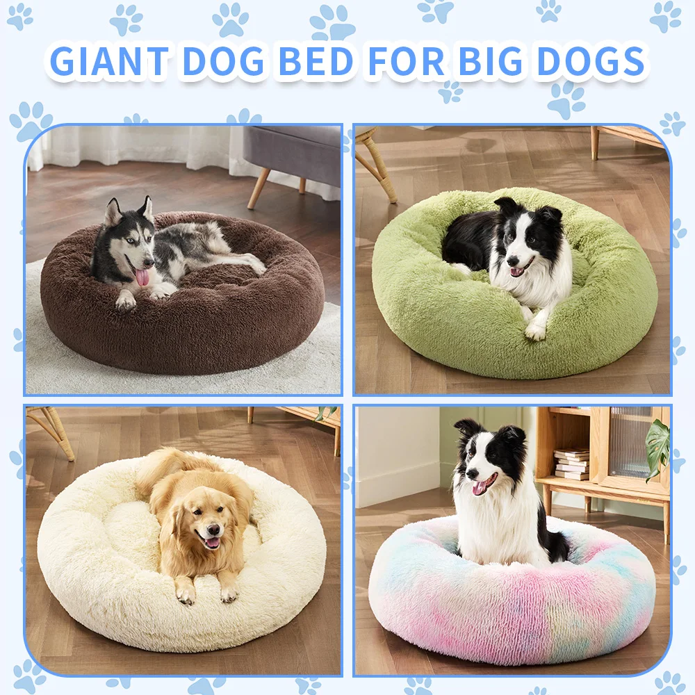 OEM & ODM warm fluffy soft plush xl xxl big heavy duty extra large washable round donut dog bed for large dogs details