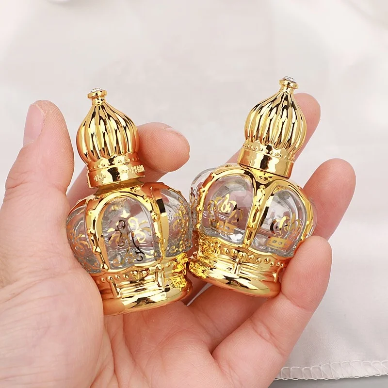 15ml Gold Plating Roll on Glass Bottle With Crown UV Cap Roller Essential Oil Ball Bottle Portable Refillable Bottles