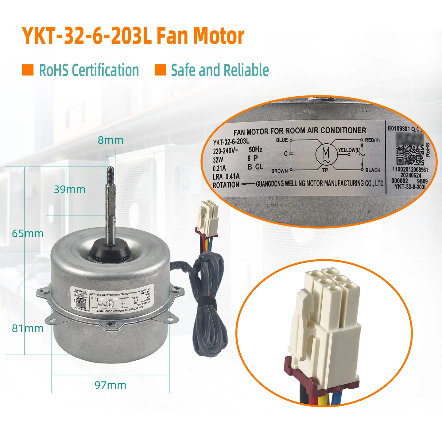 YKT-32-6-203L AC220-240V 50HZ 0.31A CCW BCL 6ploes Motor