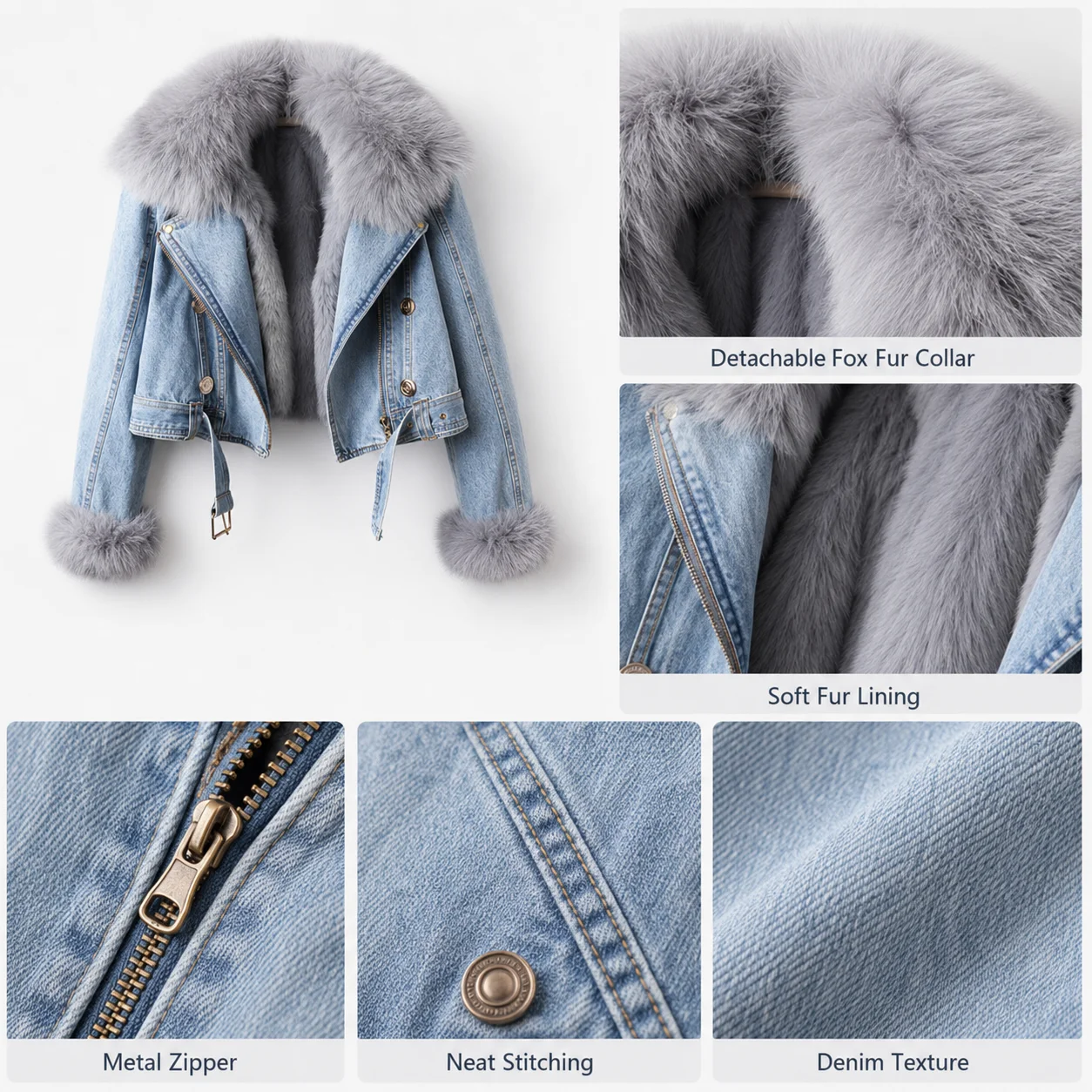 Winter Fashion Beaded Faux Fox Fur Collar Rabbit Fur Lining Thickened Warm Corduroy Coat Women's parka