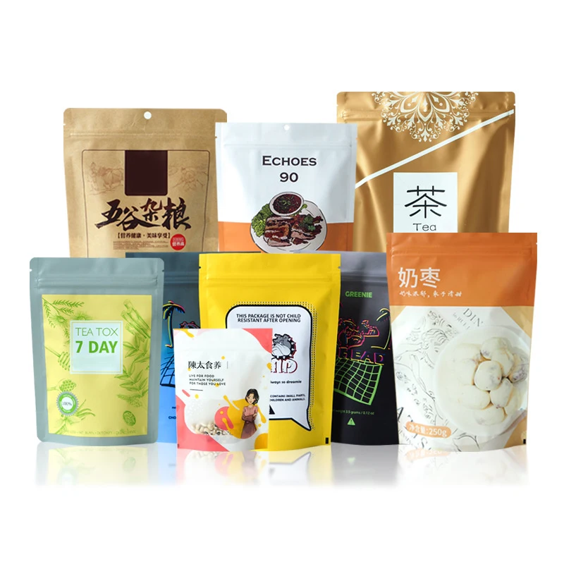 Custom Printed Matte Stand Up Pouch Aluminum Foil Mylar Bag Green Tea Food Packaging Plastic reusable Bags With Ziplock