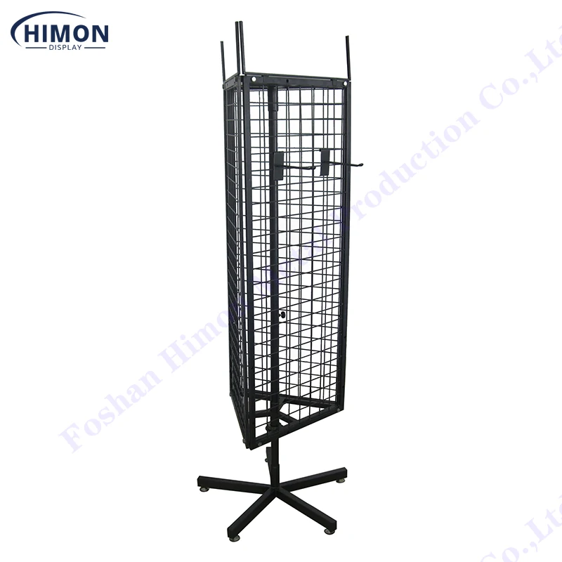 Customize Floor Rotary Turntable Revolving Metal 3 Side Wire Grid Spinning Rotating Product Display Stand Rack