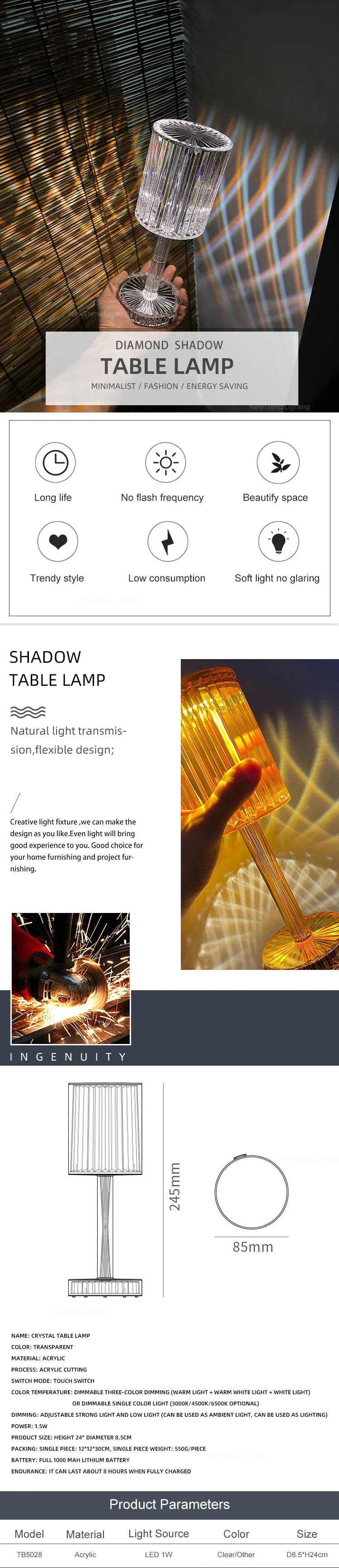 tb5028 new design indoor home bar party decoration acrylic crystal color modern rgb led rechargeable table lamp-0
