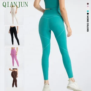 Women High Waist Running Leggings Tummy Control Yoga Pants Split Line Clipping Plus Size Sports Wear Breathable Leggings
