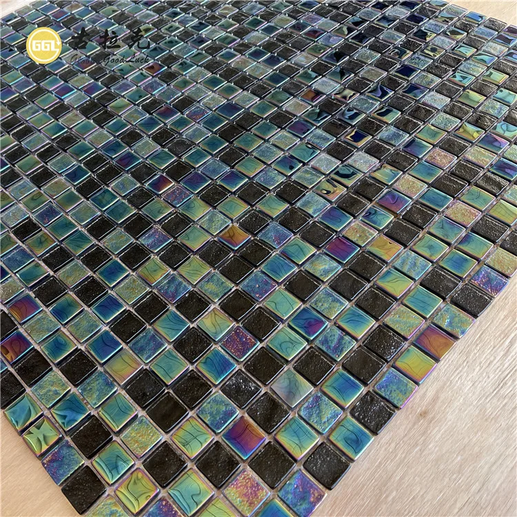 Glass Mosaic Tile Black Mixed Iridescent For Swimming Pool, Shower, Bathroom & Backsplash Tile details