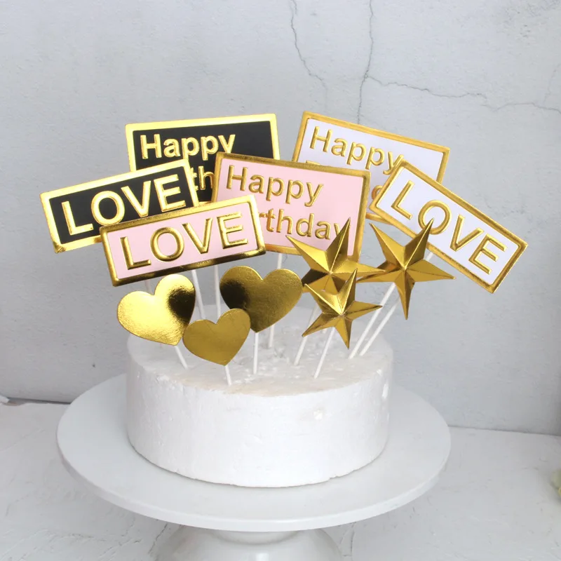 Gold Star Cake Topper - Happy Birthday Love Decor