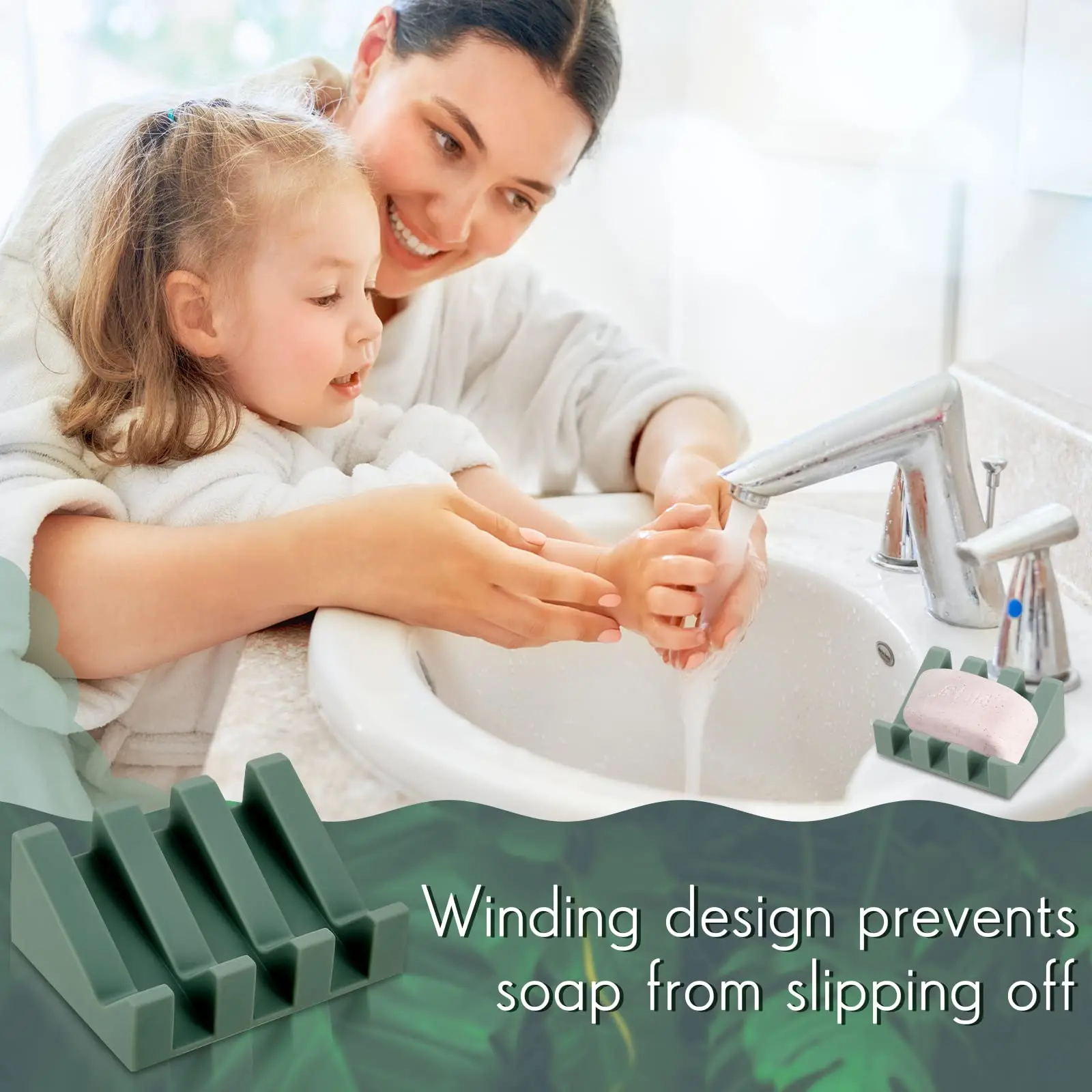 2-Pack Silicone Soap Dish With Drain - Self Draining Soap Holder For Bathroom & Kitchen Sink (Black) - View #7