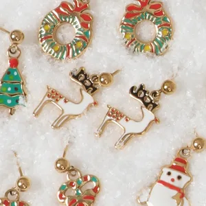 15 Design Christmas Stud Earrings for Women Girls Dangle Christmas Tree Elk Snowman Moose Charms Made Stainless Steel Enamel