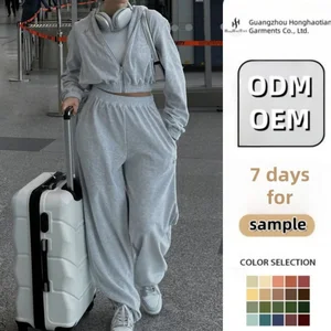 ODM Wholesale Custom Women's Casual Wear Embroidered Lace Button Tracksuit Jogging Suits Sweatpants and Full Zip up Hoodie Set