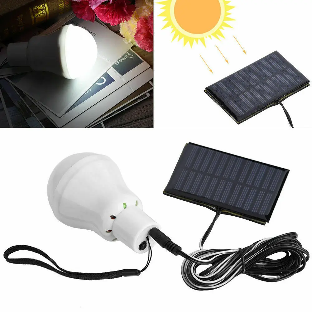 Rechargeable Solar Panel LED Bulb Lights E27 Base Outdoor Camping Tent Lamp for Garden Use