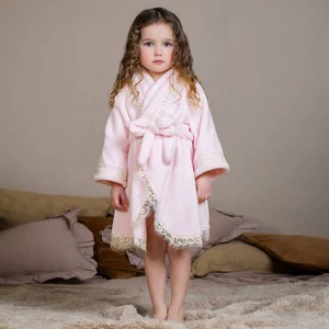 High Quality Customized Design Flannel Lace Children Toddler Bath Robe Kids Girls Dressing Gown Robe Baby Pajamas