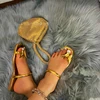 gold slippers and mini bags