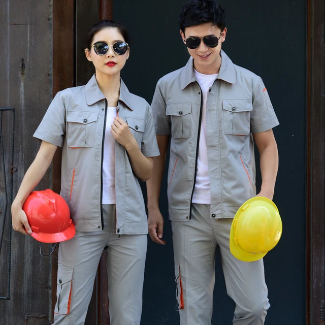 2024 Men and women worker breathable work clothes Summer short sleeve suit men wearable factory labor insurance clothing