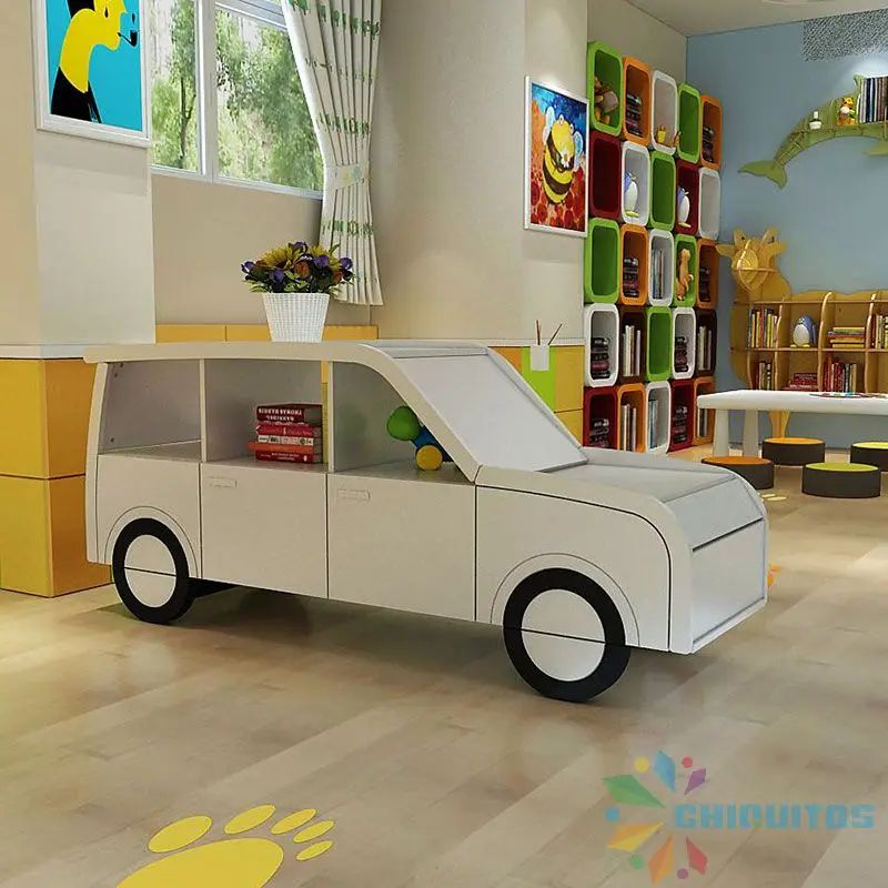 Chiquitos Modern Wood Panel Storage Cabinet Kids Toy Car Theme Bookshelf Home Furniture